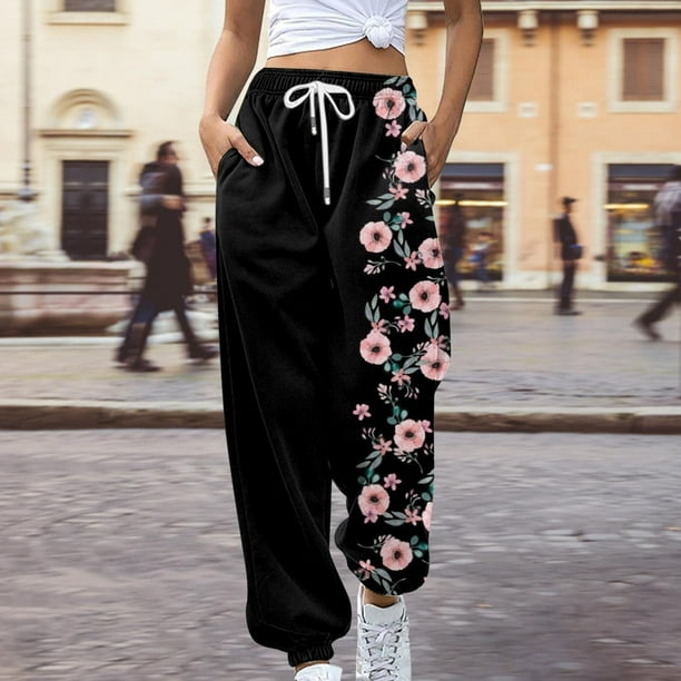 MSJUHEG Womens Sweatpants Women S Pants Floral Gradient Tie Dye Printed Casual Pants Side Pockets Drawstring Casual Pants For Fall Drawstring Casual