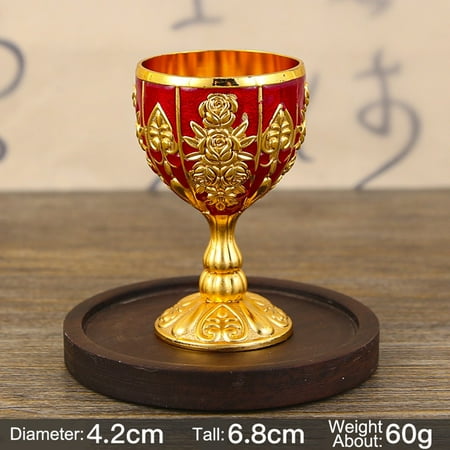 Vintage Metal Wine Cup 30ml Retro Goblet Copper Alloy Whisky Glass Non-Slip Comfortable Grip Gold Silver Bar Accessories 4.2 * 6.8cm(C)