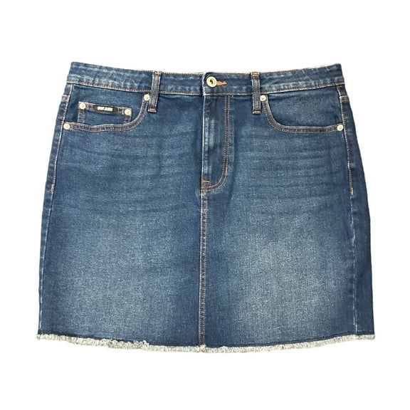 DKNY Jeans Women's 17" A-Line Frayed Raw Hem Denim Skirt (Nom/Nomad, 8)
