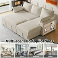 thumbnail image 6 of 90" L-Shaped Pull Out Sleeper Sofa, Couch Convertible Sofa Bed with Storage Ottoman, Storage Racks and USB Ports, Beige, 6 of 9