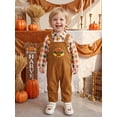 thumbnail image 6 of RUINIXCW Toddler Baby Boy Thanksgiving Outfit Infant Boys Fall Winter Clothes Turkey Embroidery Plaid Button Down Long Sleeve Shirts Overalls Pants, 6 of 10