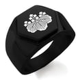 thumbnail image 1 of Stainless Steel Toyotomi Samurai Crest Engraved Hexagon Crest Flat Top Biker Style Polished Ring, 1 of 1