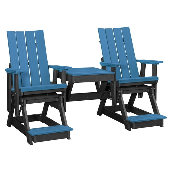 American Furniture Classics Model 416BBK-K Brandon Double Balcony Height Glider with Center Table in Blue on a Black Base