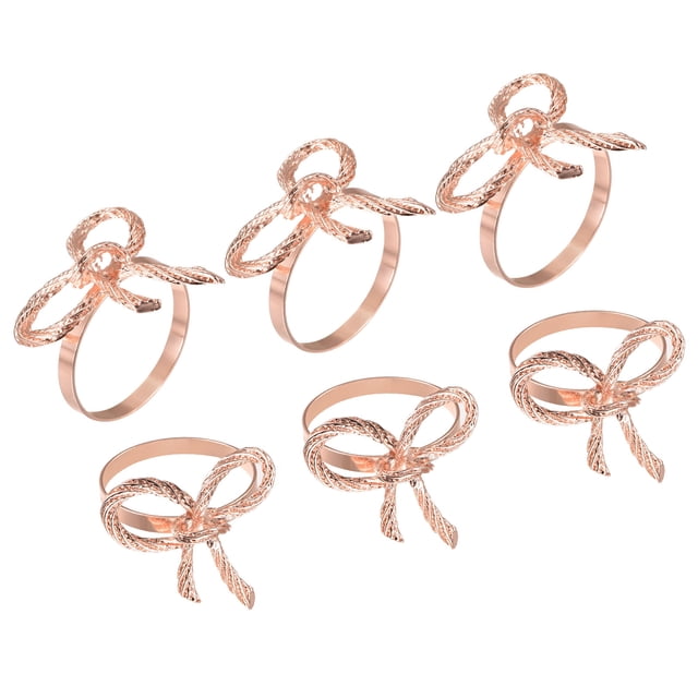 Unique Bargains Napkin Rings, 6 Pack 38mm ID Alloy Bow-knot Napkin Buckles, Rose Gold