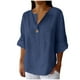 thumbnail image 1 of Vestidos Casuales Para Mujer, Blusas De Mujer De Moda Camisa de lino con cuello en V y bolsillo abotonado para mujer, informal, con escote en V de un cuarto, 1 of 6