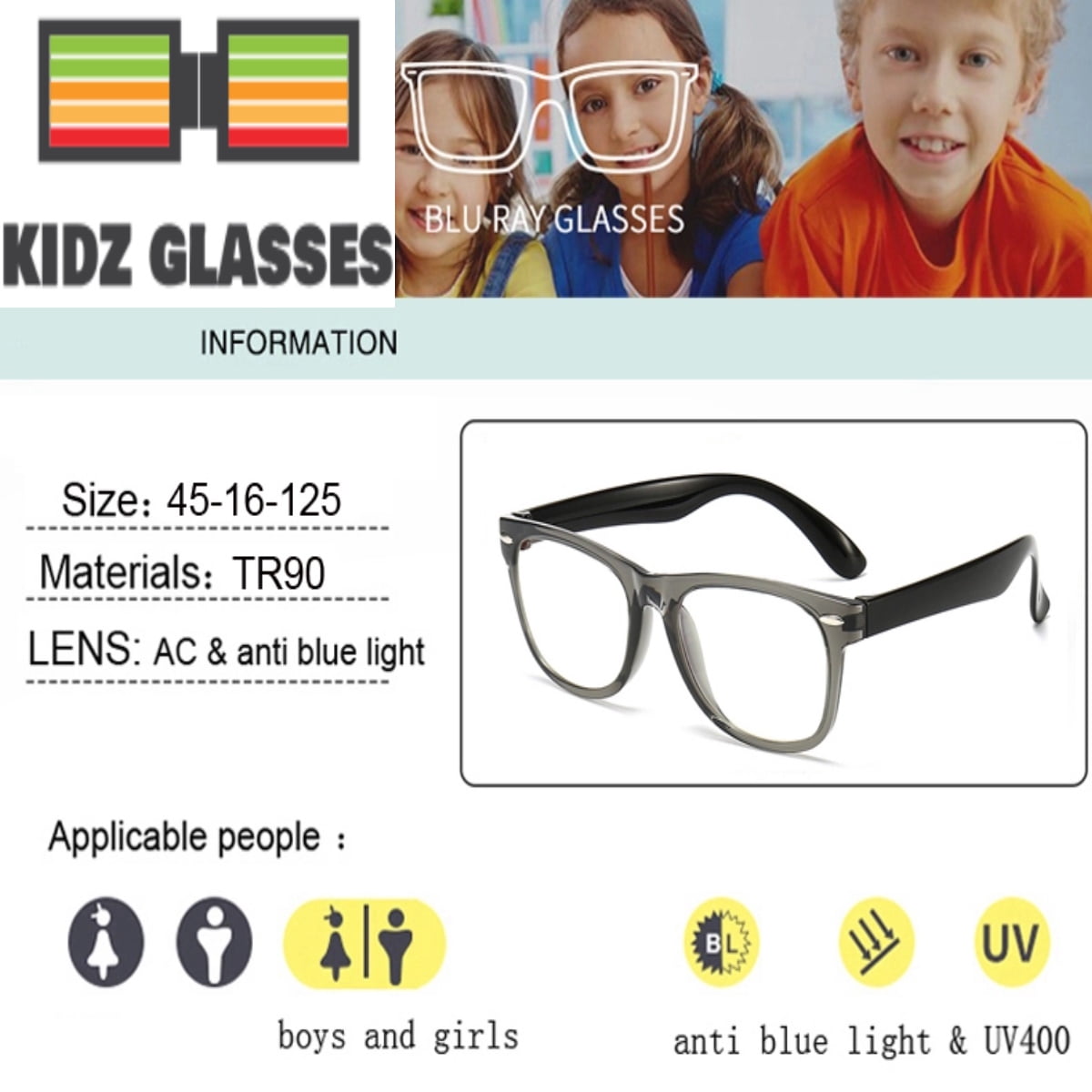 Kids Unisex Children 3-12 Computer Blue Light Blocking Glasses