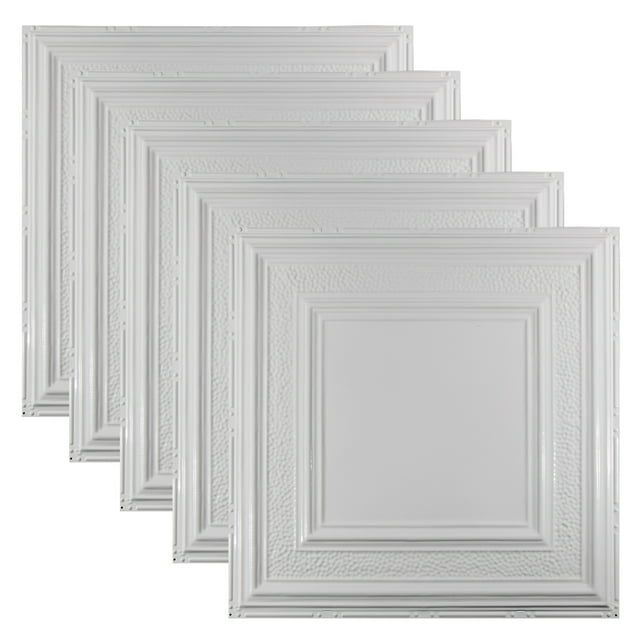 Great Lakes Tin Milwaukee Matte White 2ft x 2ft Nail Up Ceiling Tiles (5 Pack)