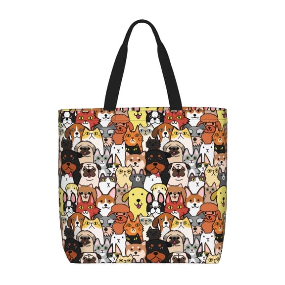 Hirioo Cats & Dogs Group for Tote Bag for Women, Quilted Shoulder Bag with Zipper, Large Capacity Handbags for Casual, Travel, Work