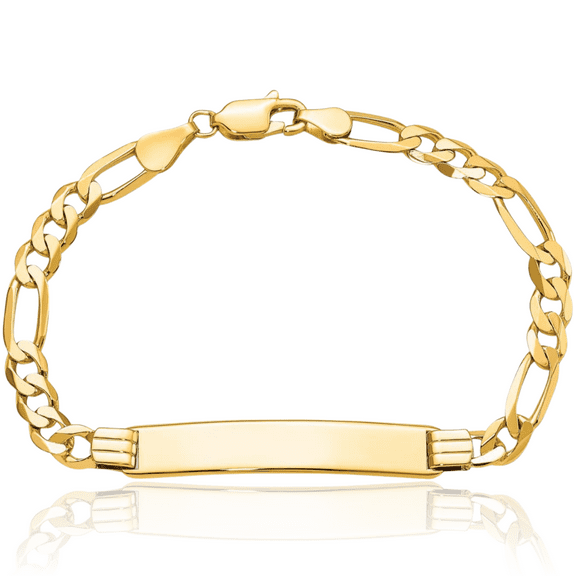 14K Solid Yellow Gold Figaro Link Name Bar Identification ID Bracelet