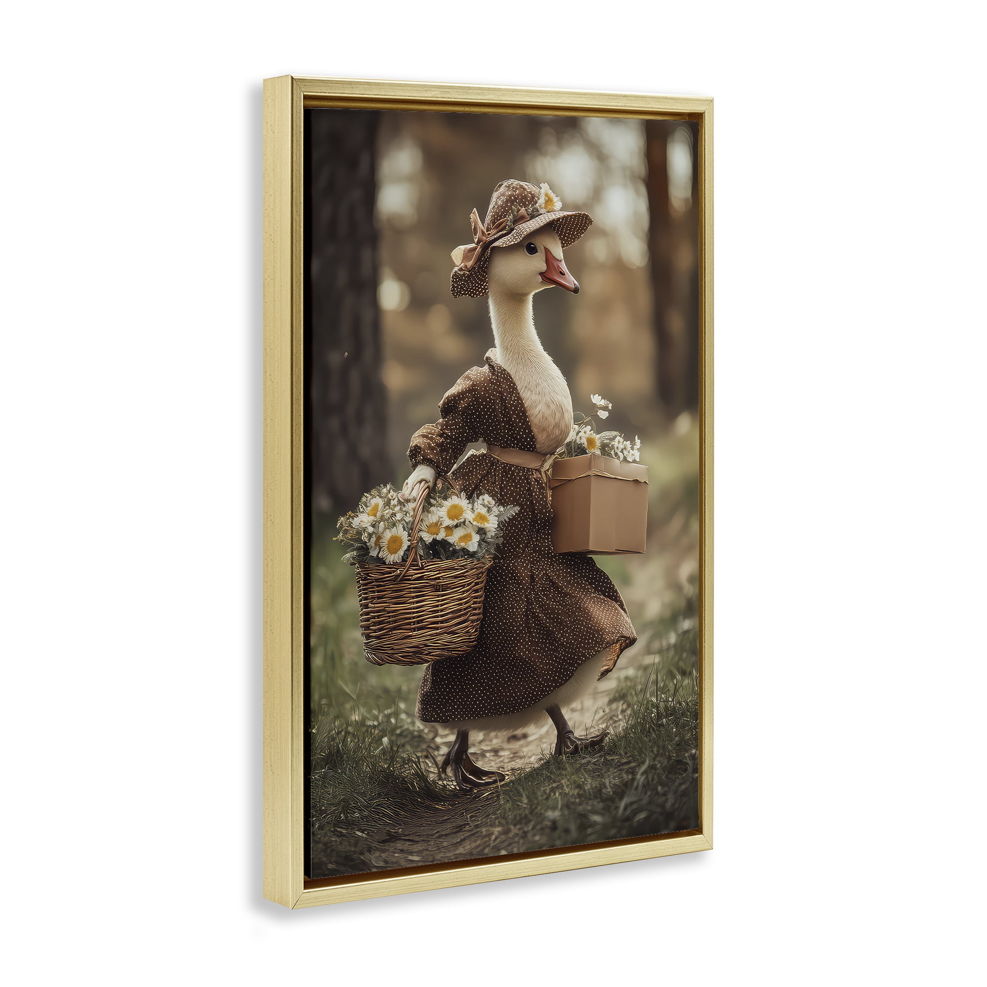 Stupell Industries Mother Goose with Flowers Gold Framed Floater Canvas Wall Art, design by The Wands Want