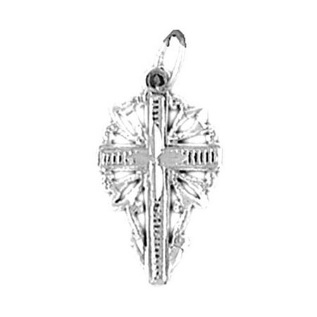 18K White Gold Vine Cross Pendant - 22 mm