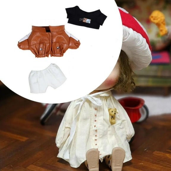 DOLITY 20cm Doll Clothes Cotton Doll Jacket Pants and T Shirt Set Photo Props