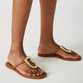thumbnail image 2 of FSJ Women Comfort Open Toe Flat Sandals Slip on Flip-flops Without Heel Metal Buckle Lightweight Chic Outdoor Slippers Brown Size 6, 2 of 6