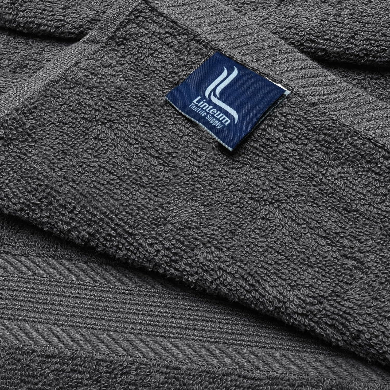 Linteum Textile Supply 6 Piece Towel Set, 16x28 Inch, 100% Soft Cotton Zero Twist 16 Single Yarn Ring Spun Luxury Hand and Face Towels Spa Quality, Stone Grey
