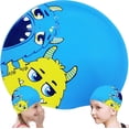 thumbnail image 1 of Gorro de baño para niños CHAO de silicona con patrón de dibujos animados azul, 1 of 5