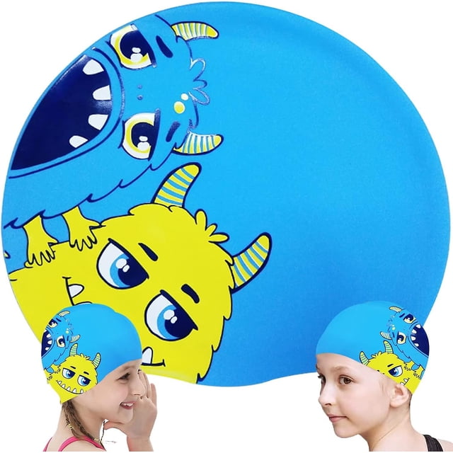 Gorro de baño para niños CHAO de silicona con patrón de dibujos animados azul