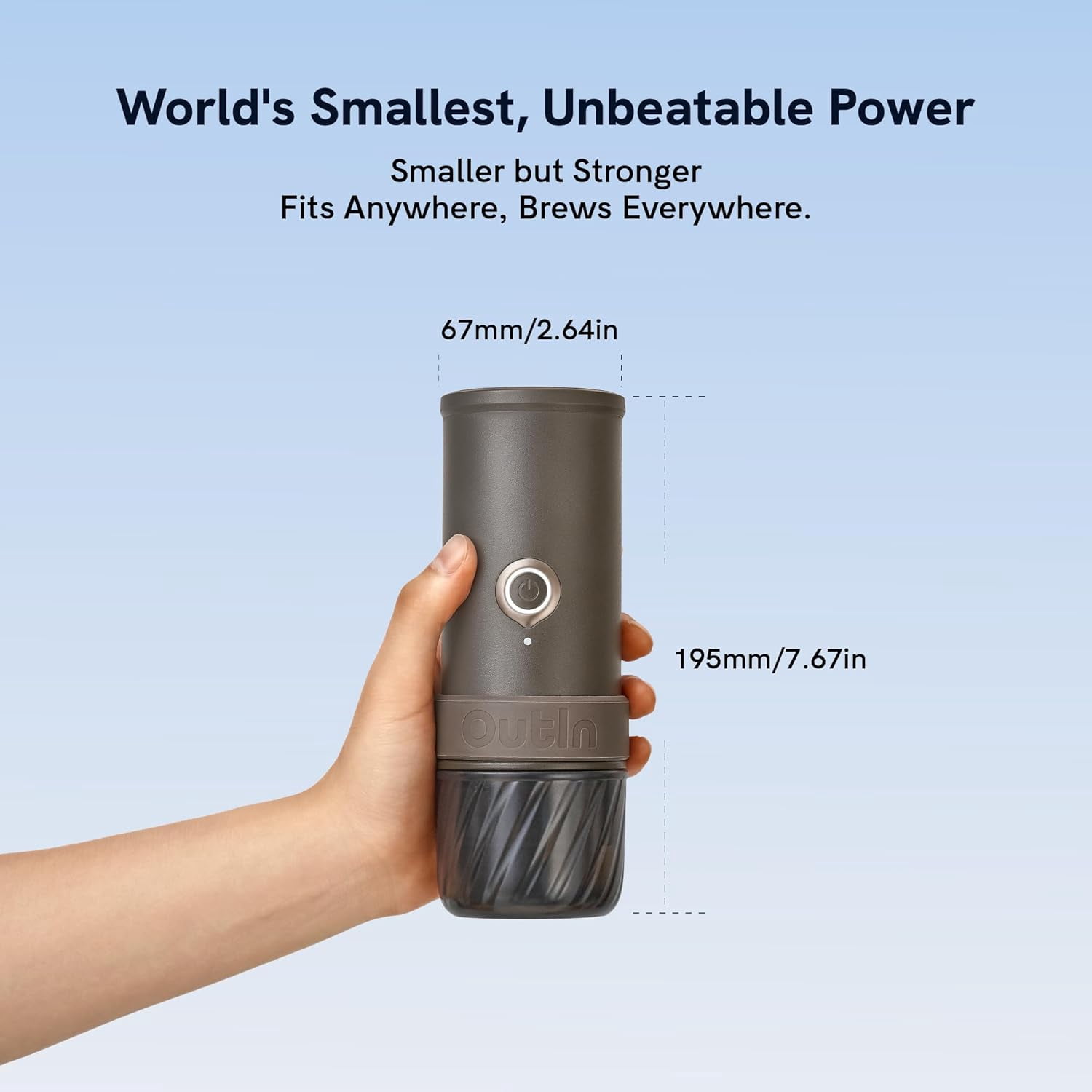 OutIn Mino Portable Electric Espresso Machine, Self-Heating Mini Travel Coffee Maker with Capsule & Ground Coffee Compatibility