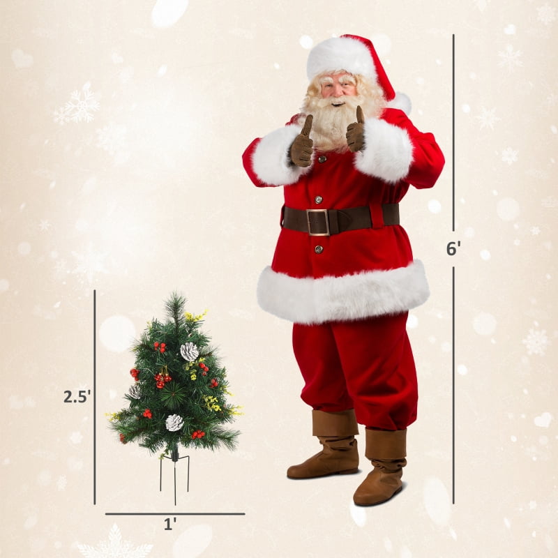 Alvantor Outdoor Christmas Trees Set of 2 Pre-Lit with 24 LED Lights & Stakes 13"x13"x24" Green