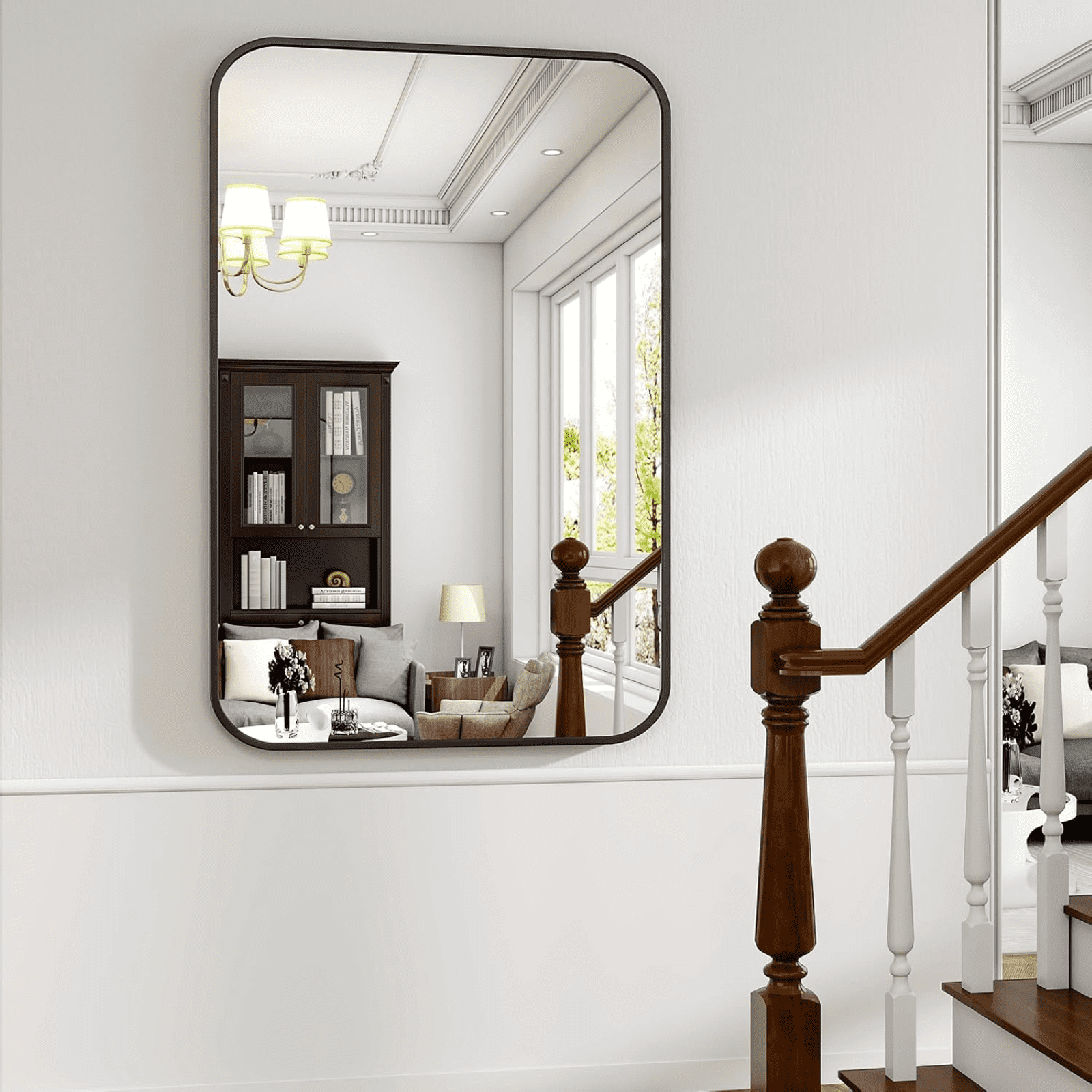 AUROMIR 26"x38" Bathroom Mirror Wall-Mounted Vanity Mirror with Rectangular Metal Frame, Black