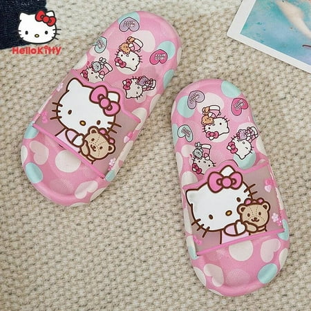 

Cartoon Sanrio Hello Kitty Slippers Girls Summer Indoor Cute Girls Non-slip Beach Shoes At Home For Summer Gift