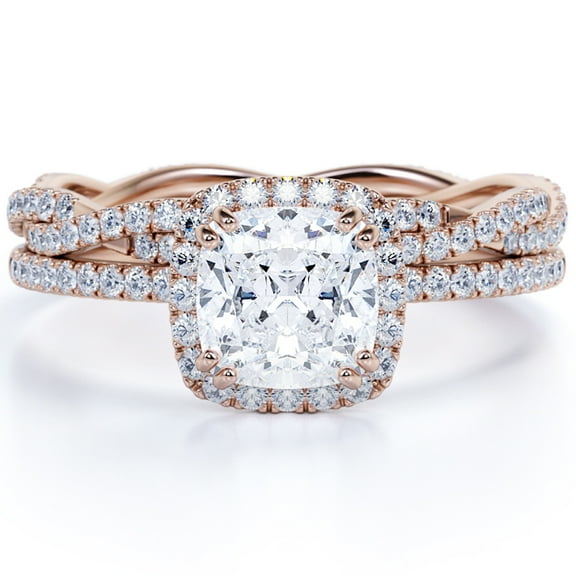 JeenMata 1.5 Carat cushion cut Moissanite infinity Wedding Ring Set in 18k Rose Gold Over Silver