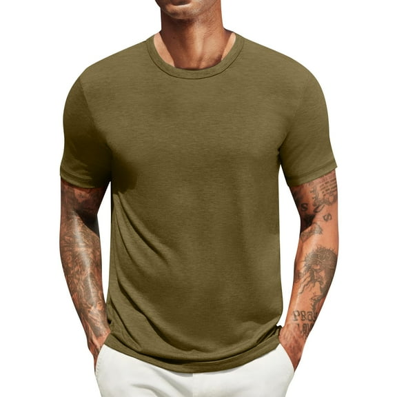 BOMYJESK Men's Short Sleeve Shirts Plus Size Big and Tall Shirt Essential Summer Crew Neck Clothing Gifts Light Brown XXL