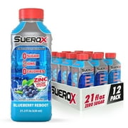 SueroX Zero Sugar Electrolyte Drink, Blueberry Reboot, 21 oz, 12 ct