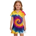 thumbnail image 2 of CCRFTGI Girls Dresses Polo Dress Size 7-8 Short Sleeve Uniform Casual Tie Dye Pleated Flare Skater Polo Dresses Back To School Summer Button Collared Picque Polo Dress Orange 3-4 Years, 2 of 5
