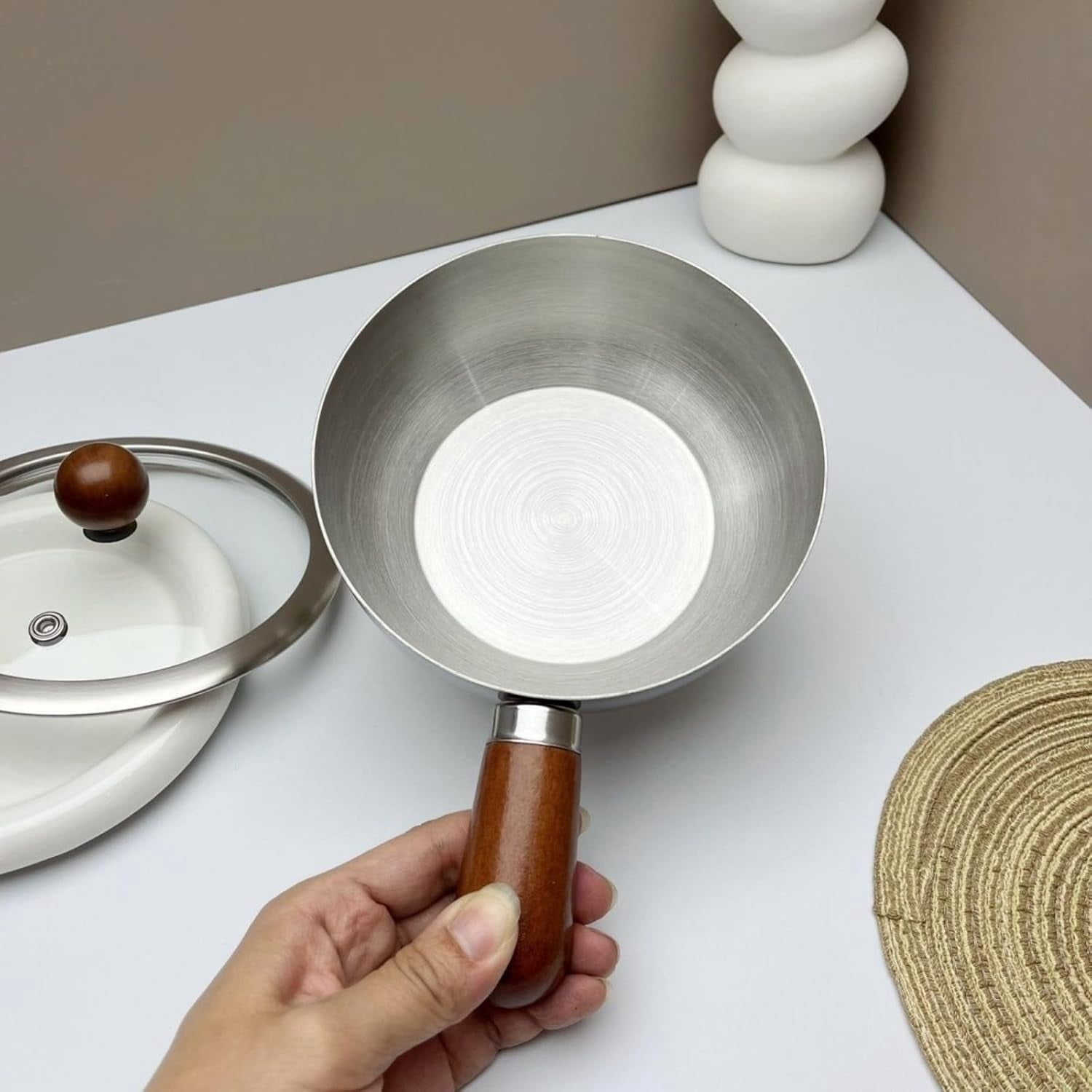 Stainless steel instant noodle pot peach wood small cooking pot