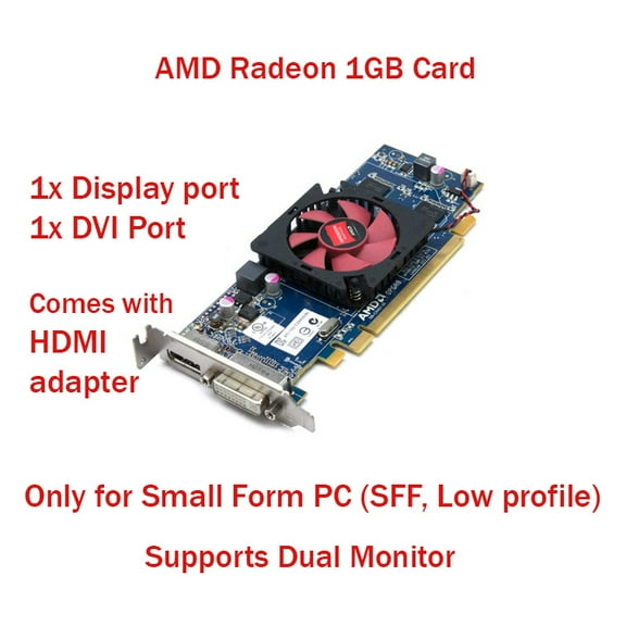 Restored AMD Radeon 7470 1GB Low Profile graphics card - DVI & Display Port, HDMI adapter (Refurbished)