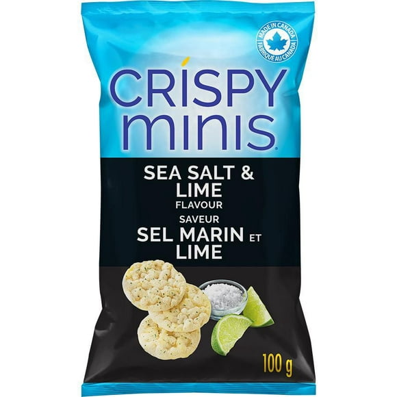 Quaker Crispy Minis Sea Salt & Lime flavour brown rice chips, 100g
