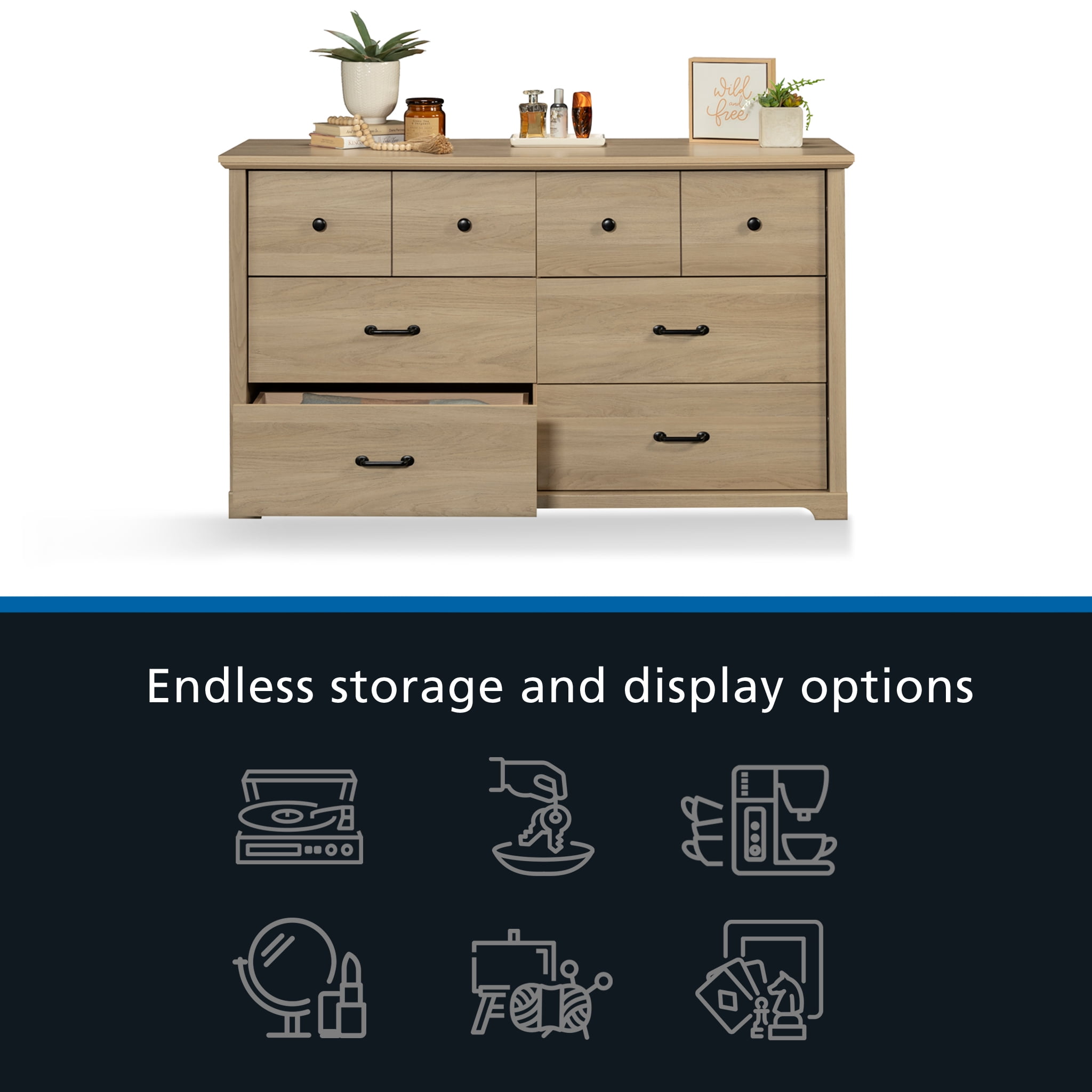 Mainstays Harrington 6 Drawer Dresser, Washed Oak Finish