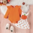 thumbnail image 4 of Weebloom Halloween Toddler Outfits For Girls Hallowmas Long Sleeve Romper Bodysuits Cartoon Pumpkin Embroider Suspenders Skirts Dailywear Outfit 0-3 Months Orange, 4 of 9