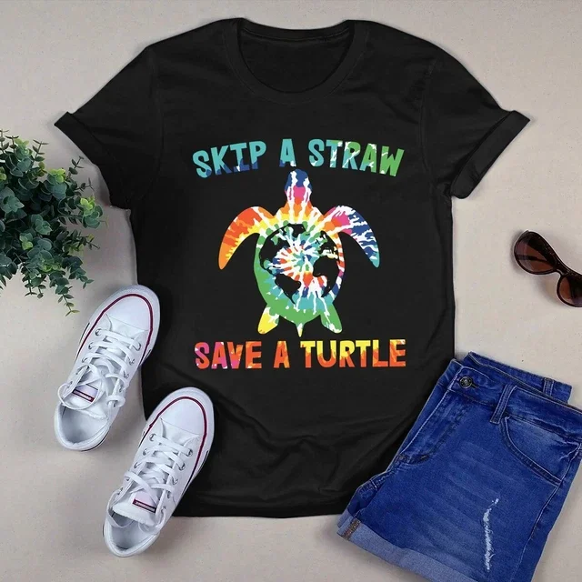 Skip A Straw Save A Turtle Hippie Tie Dye Turtle Gift Tshirt Unisex S-5Xl Hot Trending Shirt, Vintage Birthday Gift