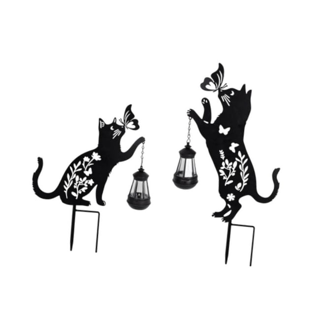 Estatua de jardín con luz Solar, figura de gato con linterna, decoración artística, regalo, accesorio de iluminación para granja, linterna Solar