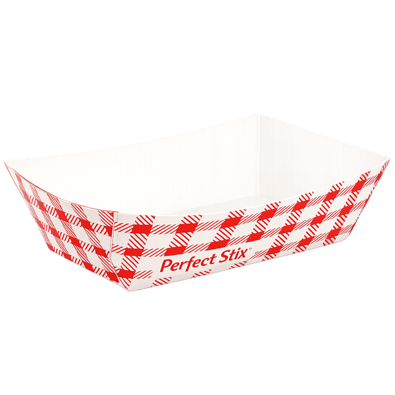 Perfect Stix- 2 lb Checkered Paper Food Trays – Pack of 100– Disposable Red Check Food Boats for Fries, Burgers, Hot Dogs & Concession Snacks – Grease Resistant Food Service Tray