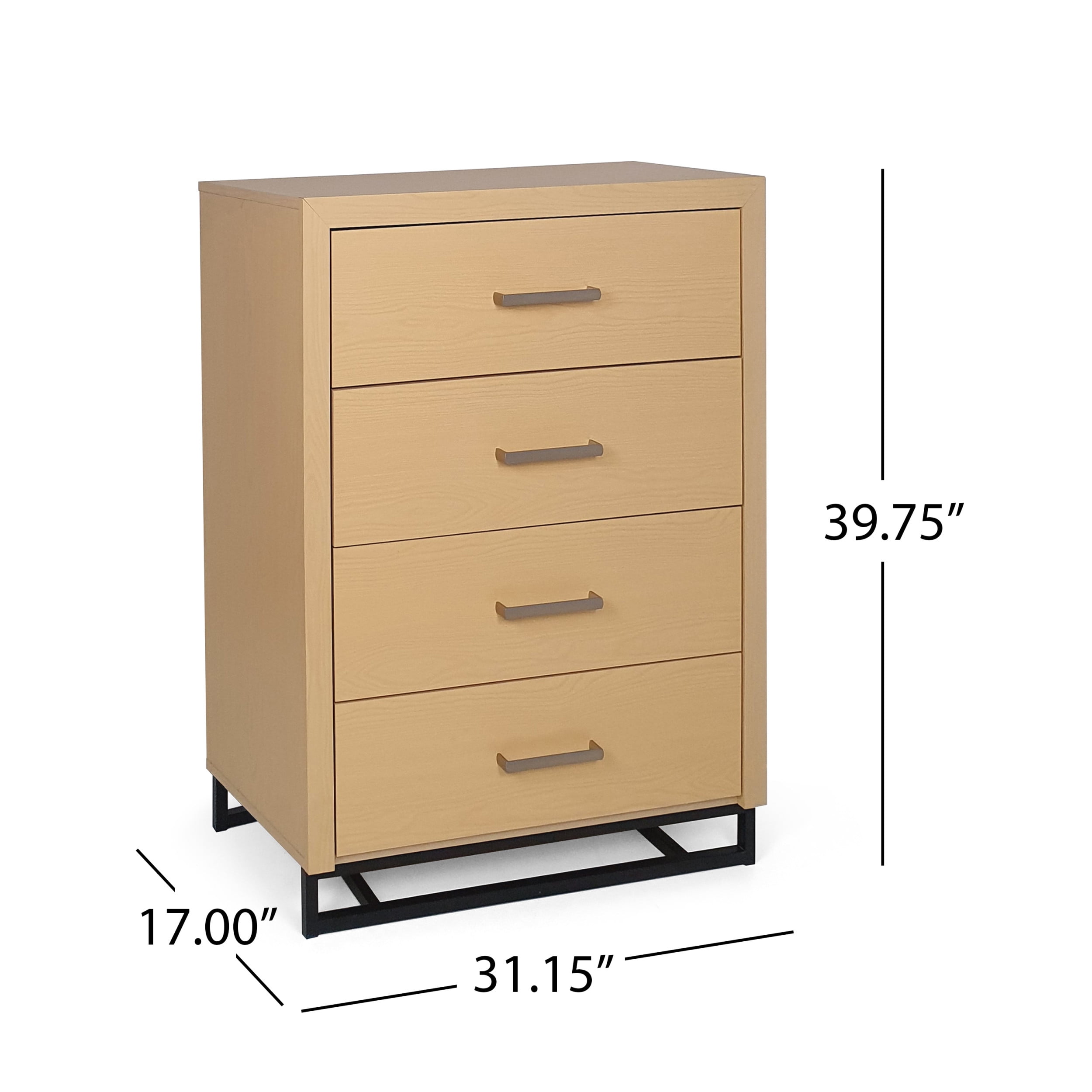 Noble House Cayuga Faux Wood 2 Piece 4 Drawer Dresser and Nightstand Bedroom Set, Natural and Black