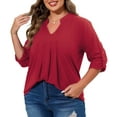 thumbnail image 4 of WellSize Plus Size Blouse for Women Dressy Pleated Tunic Tops Roll Up 3/4 Sleeve Shirts, 4 of 8