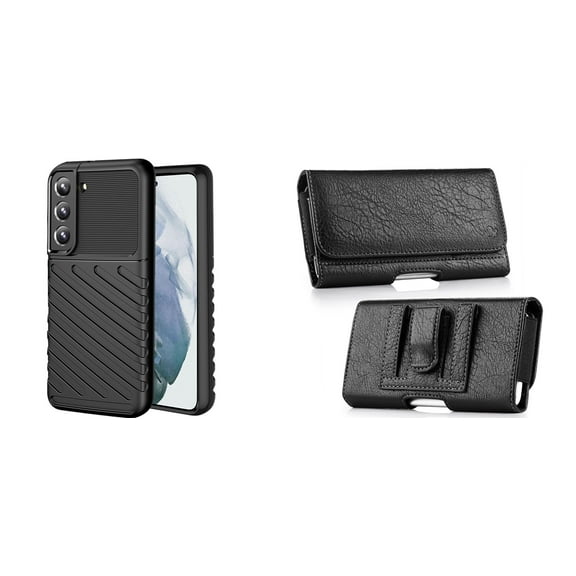 Bemz Shockproof [3.5mm Thick] Rugged Protection Case (Black) Bundled with Coin Wallet Phone Carrying Pouch Belt Holster (Horizontal) for Samsung Galaxy S22  Plus