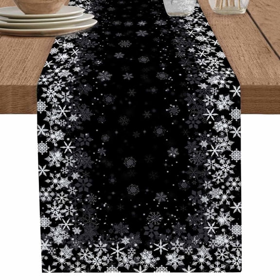 nqOlkjepod Christmas Elk Table Runner 90 Inches Long Farmhouse Dress Scarves, Winter Santa Claus Xmas Snowflakes Black Dining Tablerunner for Coffee Table/Kitchen Island/Party Décor, 13" x 90"