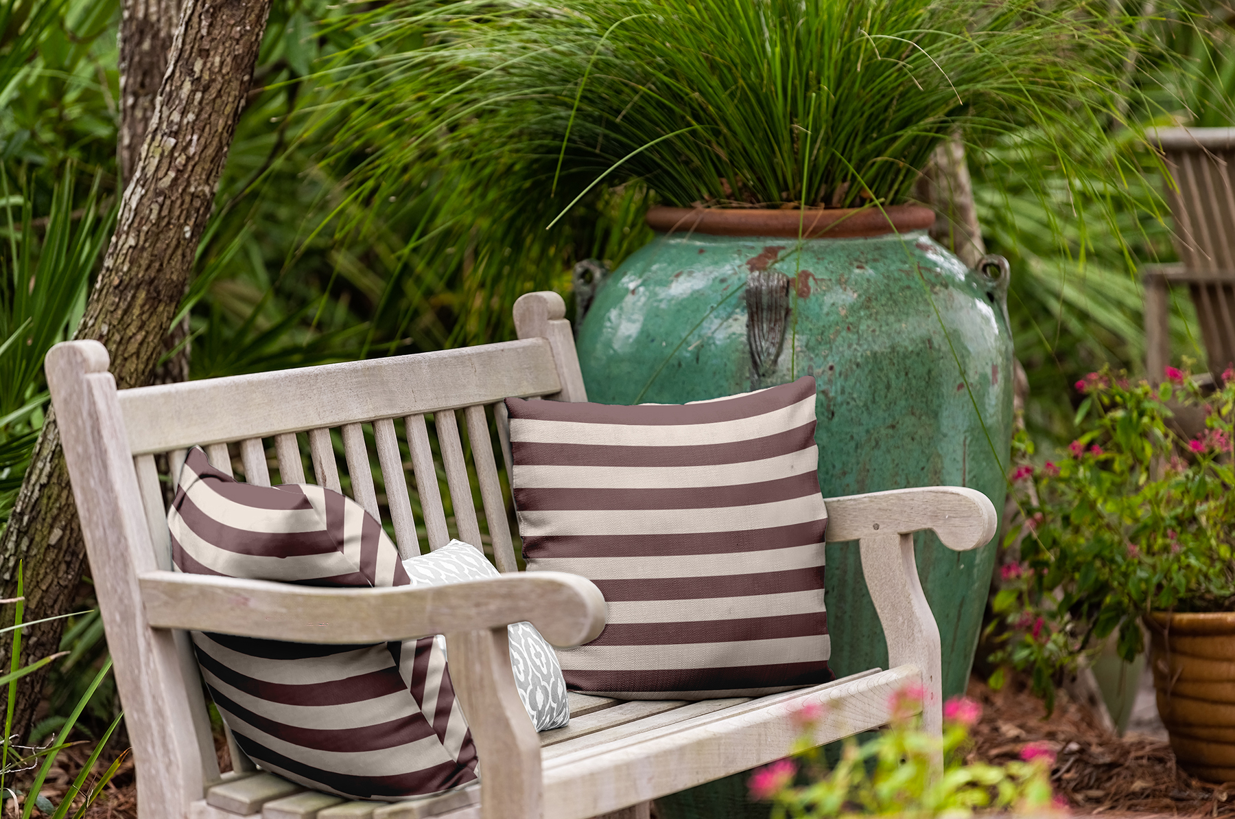 18" x 18" Simply Daisy Stripes Indoor/Outdoor Pillow, Red Qty 1