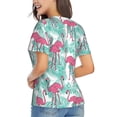 thumbnail image 3 of Vsdgher Flamingo Women Shirts V Neck Short Sleeve Tops T-Shirt Basic Tees, S to 3XLSmall, 3 of 5