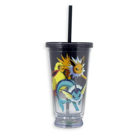 Pokemon Tumbler Travel Cup/Mug with Red, Yellow and Blue LED Bottom, W/Lid and Straw, 16 OZ, Set of