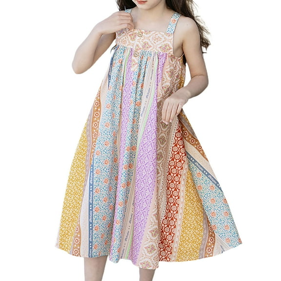 Baby Girl Dress Sleeveless Prints Dress Dance Party Dresses Clothes Flowy Beach Dress,Size 7 Years-8 Years