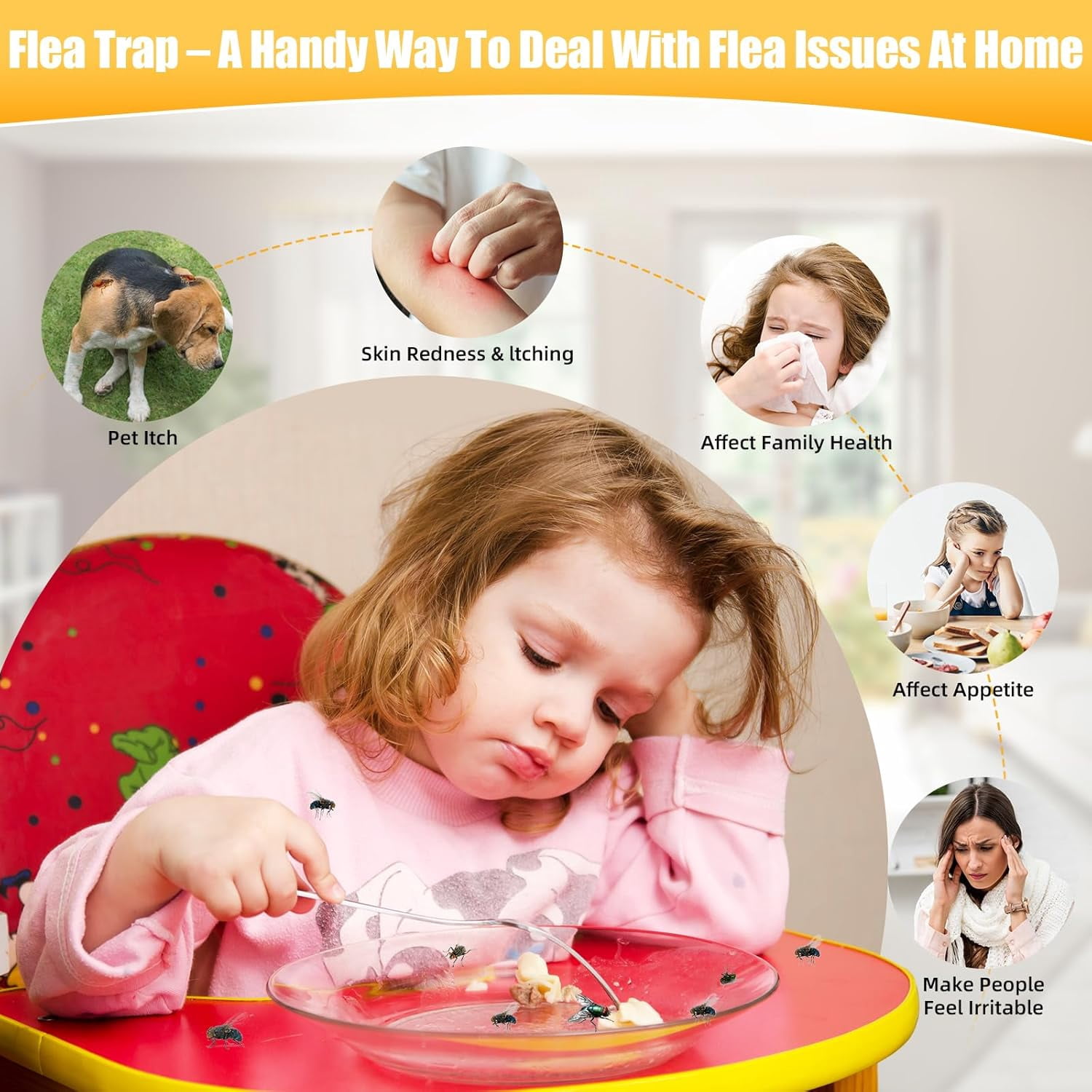 Jinyi 4 Packs Flea Traps for Inside Your Home, Flea Trap Carpet Insect Killer Pest Control Trapper with 16 Sticky Pads