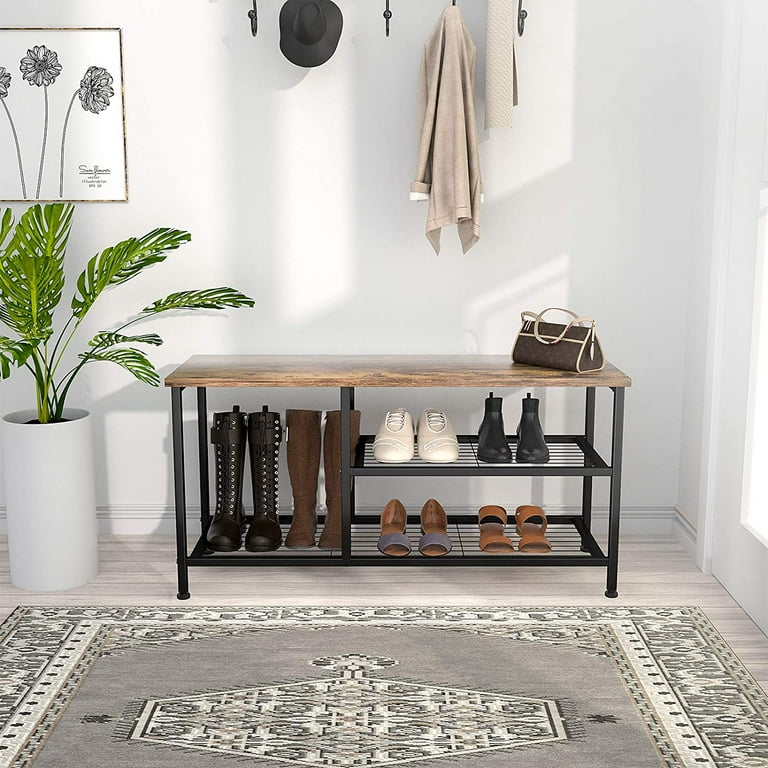 Metal Shoe Rack Bench for Entryway, Entry Bench with Shoe Storage