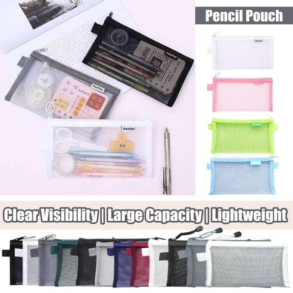 Durable Pencil Pouch, Transparent Mesh Pen Bag for College Office Travel Home, 8.07" x 4.72", Large Capacity Nylon Zipper Storage Pouch, Lightweight Multipurpose Organizer, AKLJWH - #17 Green