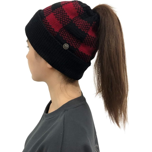 GFDYREE Tuque pour Queue de Cheval pour Femmes avec Bouton pour Masque, Tuque Chignon Haute et Décoiffée avec Trou pour Queue de Cheval