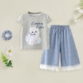 thumbnail image 2 of KPOPLK Toddler Baby Girl 2Pcs Clothes Short Sleeve Pattern Print Top Pants Set Summer Casual Outfits Size 6-12 Months,Grey, 2 of 9