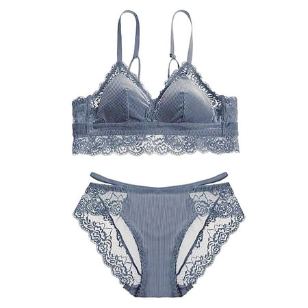 

Womens Lingerie Push Up Thin Cup Lace Colorblock Shaped Underwear Matching Bra and Panty Sets for Women Plus Size Gray S